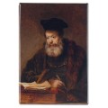 Magnes z fragmentem obrazu „Uczony przy pulpicie” Rembrandta van Rijna. Produkt dostępny w sklepie internetowym Zamku Królewskiego w Warszawie.