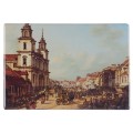 Magnes z fragmentem obrazu „Kościół Św. Krzyża w Warszawie” Bernardo Bellotta. Produkt dostępny w sklepie internetowym Zamku Królewskiego w Warszawie.